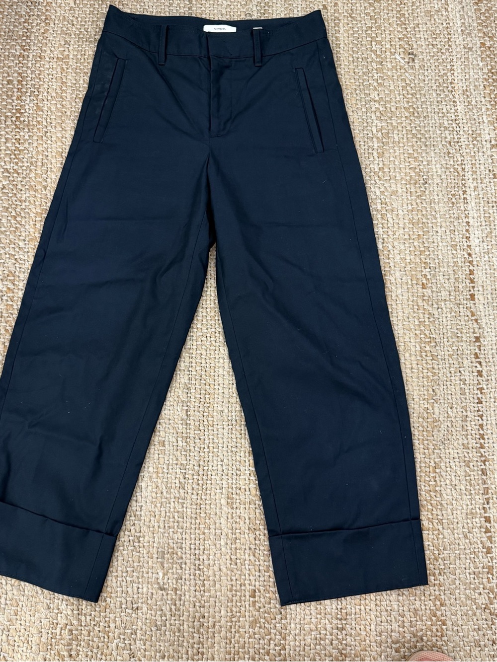 Vince Black 100% Cotton Cuffed Cropped Wide Leg Pants Size 0